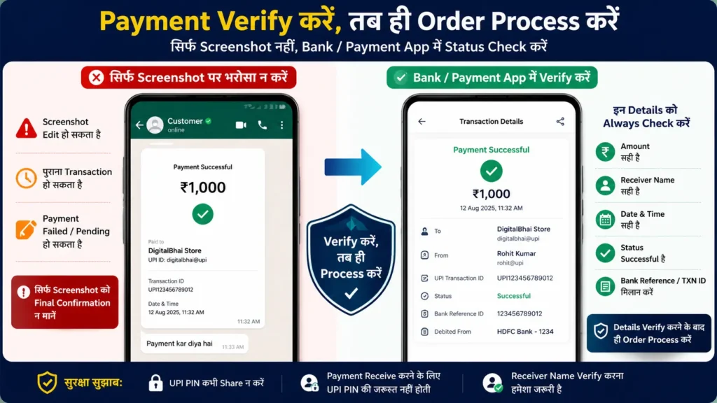UPI payment screenshot और verified transaction status का अंतर