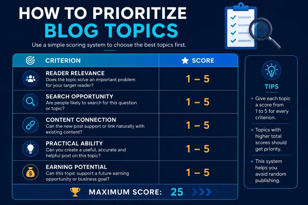 Blog topic priority scoring system