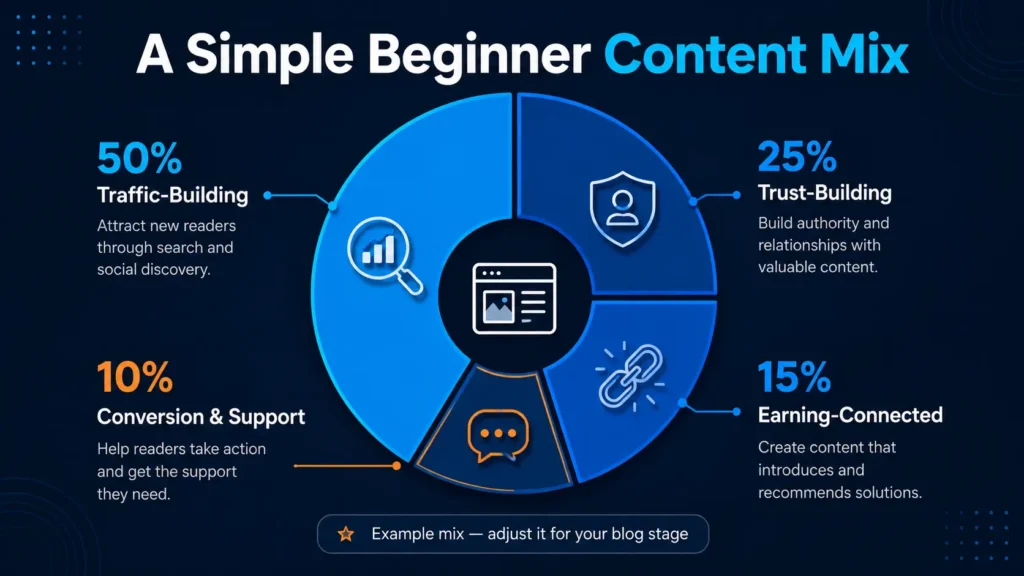 Beginner blog content mix for traffic trust and earning